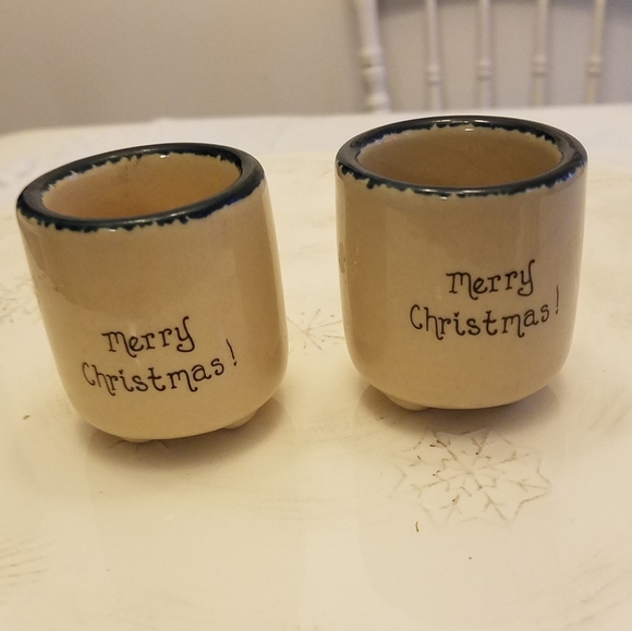 Set of 2 Ceramic Christmas Votive Candle Holders Snowman - Picture 2 of 9